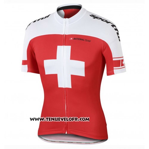2016 Maillot Ciclismo Suisse Blanc et Rouge Manches Courtes et Cuissard